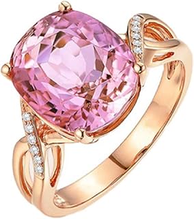 hengsun 粉色钻石水晶公主戒指水晶戒指鹅蛋玫瑰金仿真钻石订婚戒指